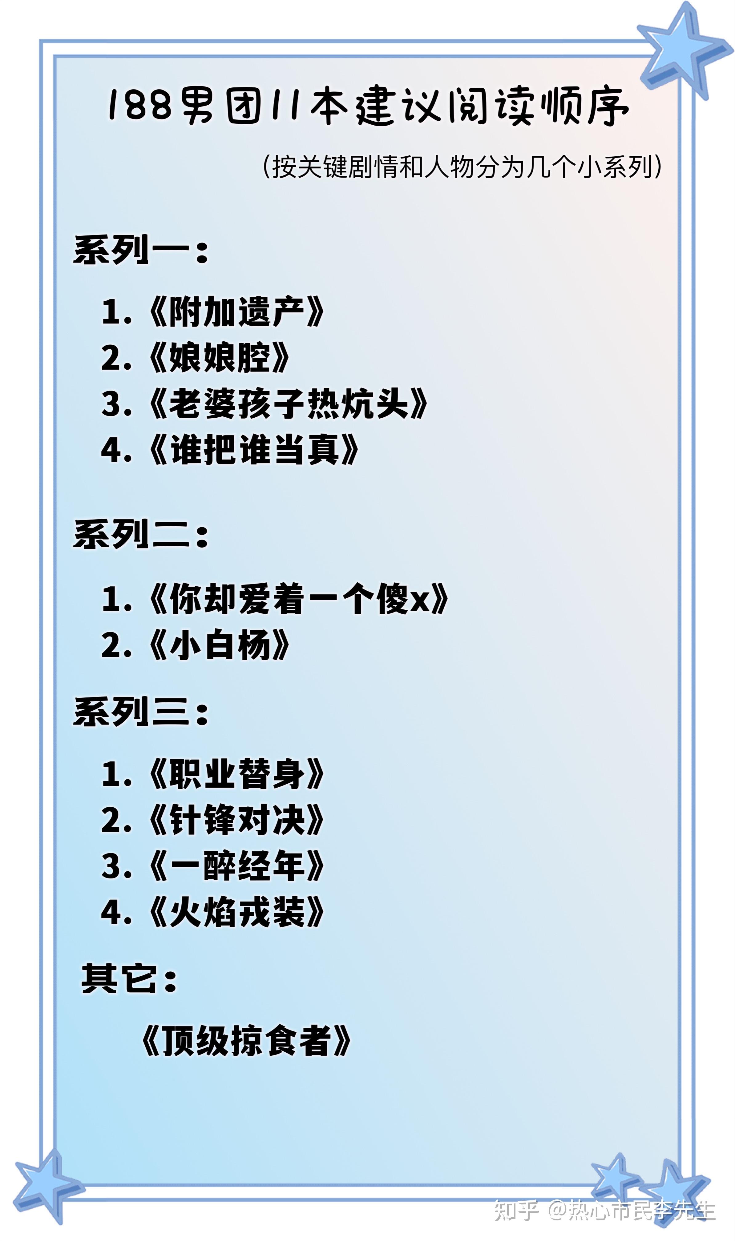 水千丞的188男团到底有那几本啊？